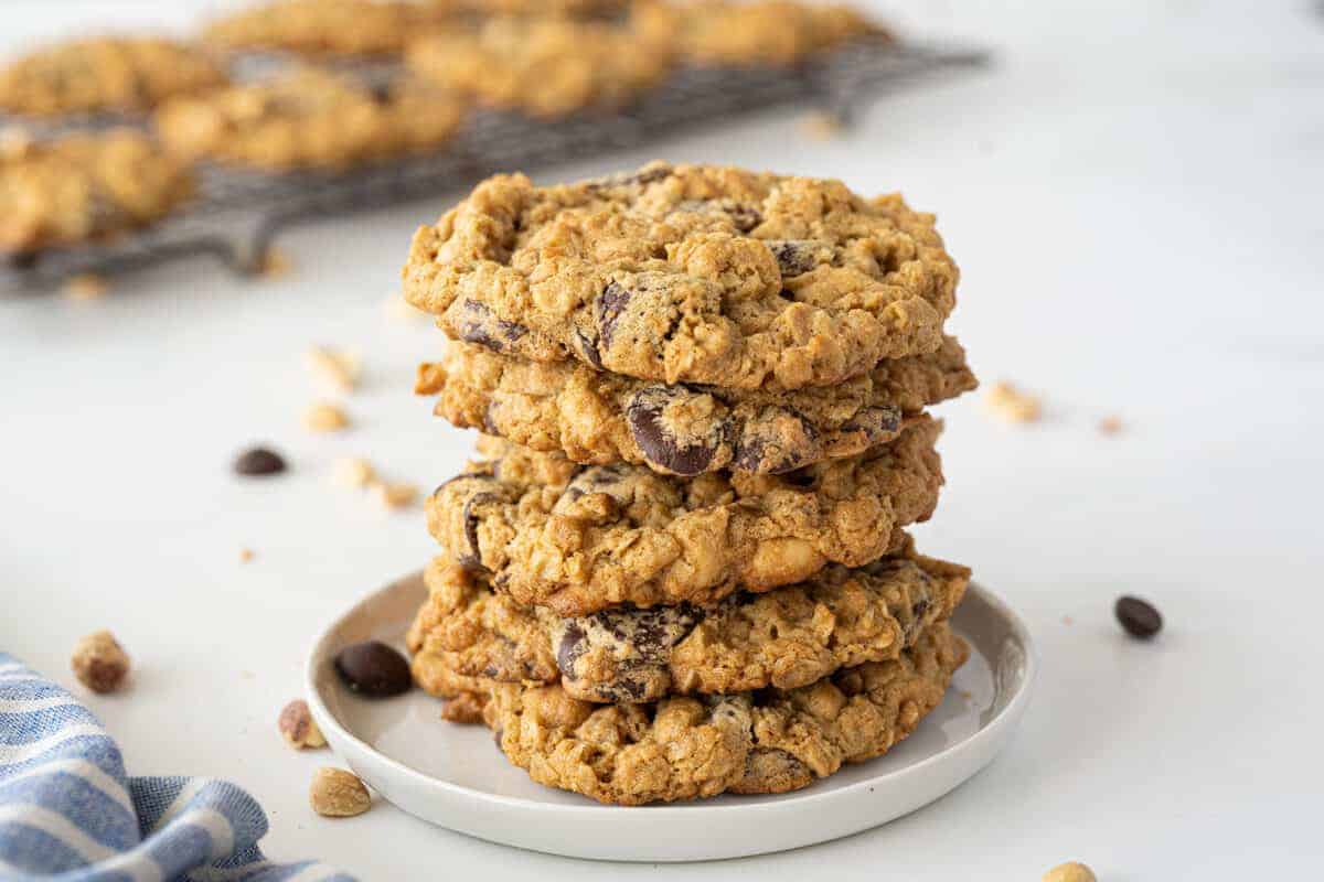 Peanut Butter Oatmeal Cookies on a white plate