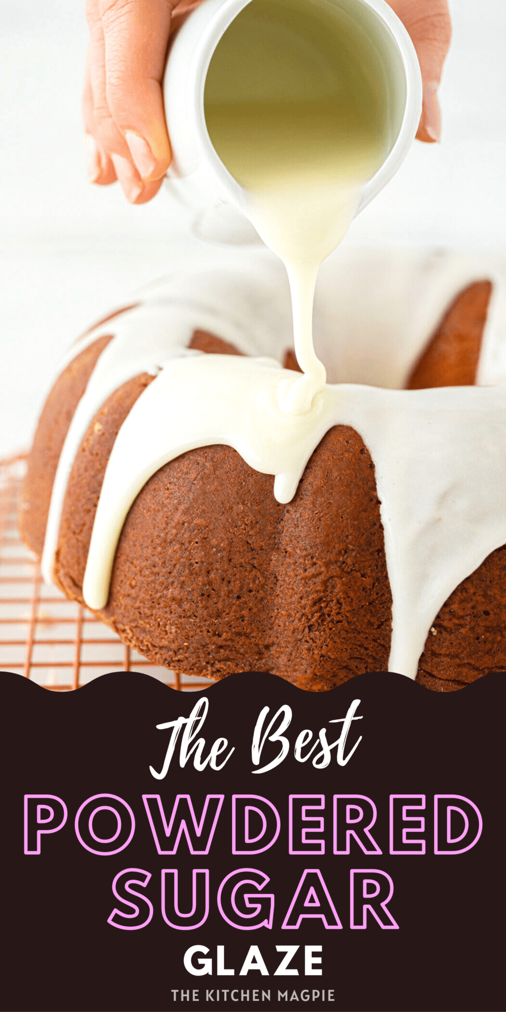 The best powdered sugar glaze that drizzles perfectly for a crackly icing that is excellent for cakes, muffins, cinnamon buns and more!