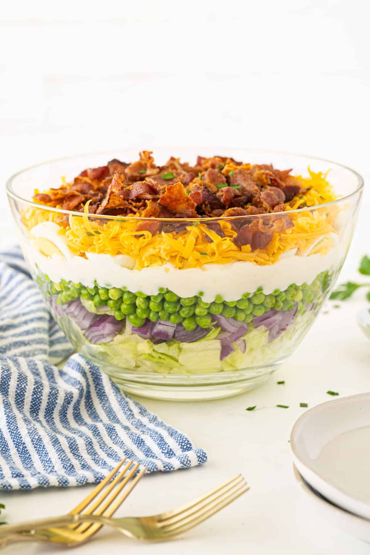 7 layer salad in a bowl