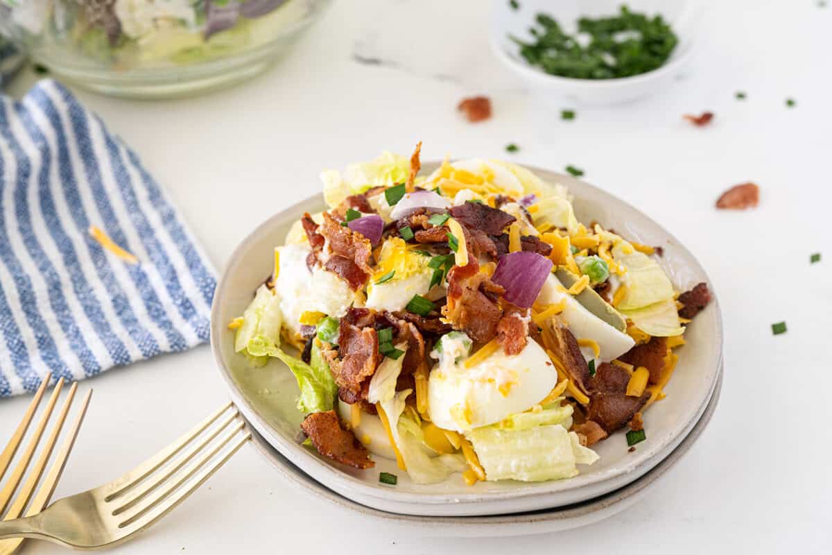 7 layer salad on a single serving plate 