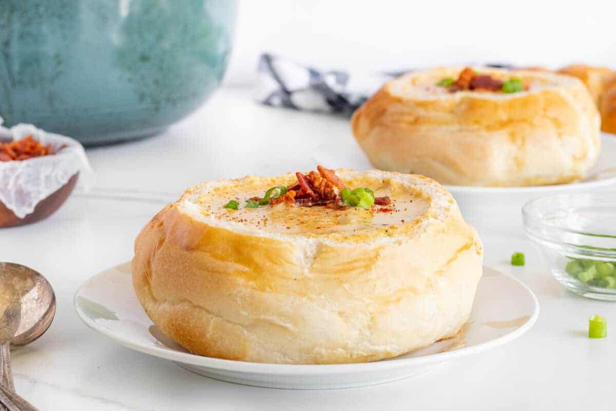 Beer Cheese Soup in a bread bowl