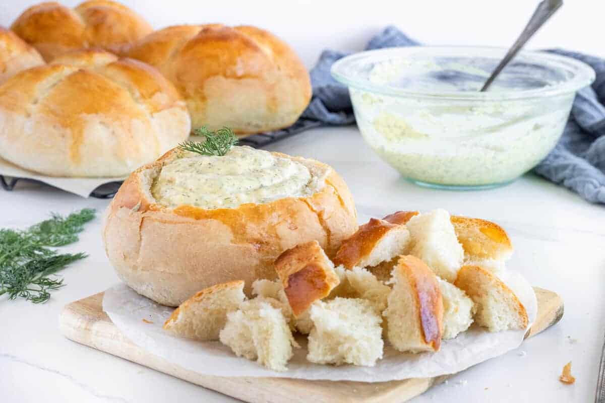 dill dip in a bread bowl