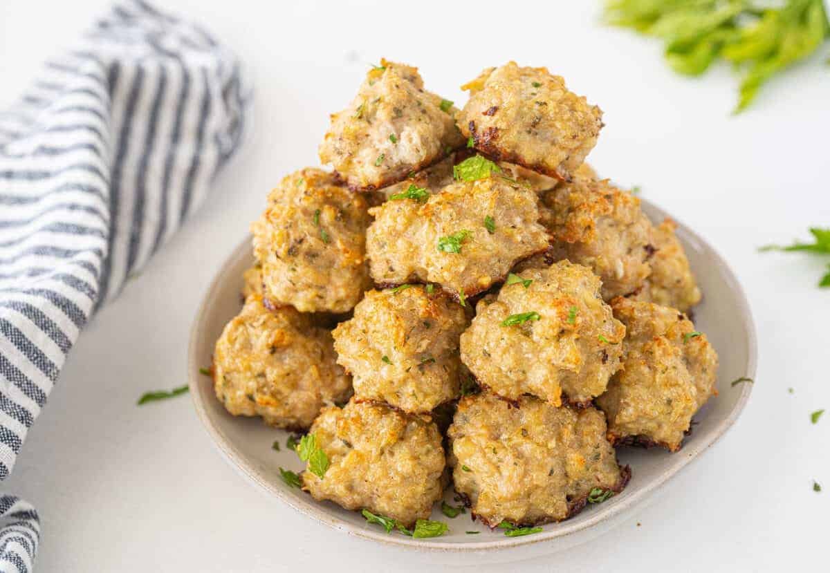 baked chicken meatballs on a white plate