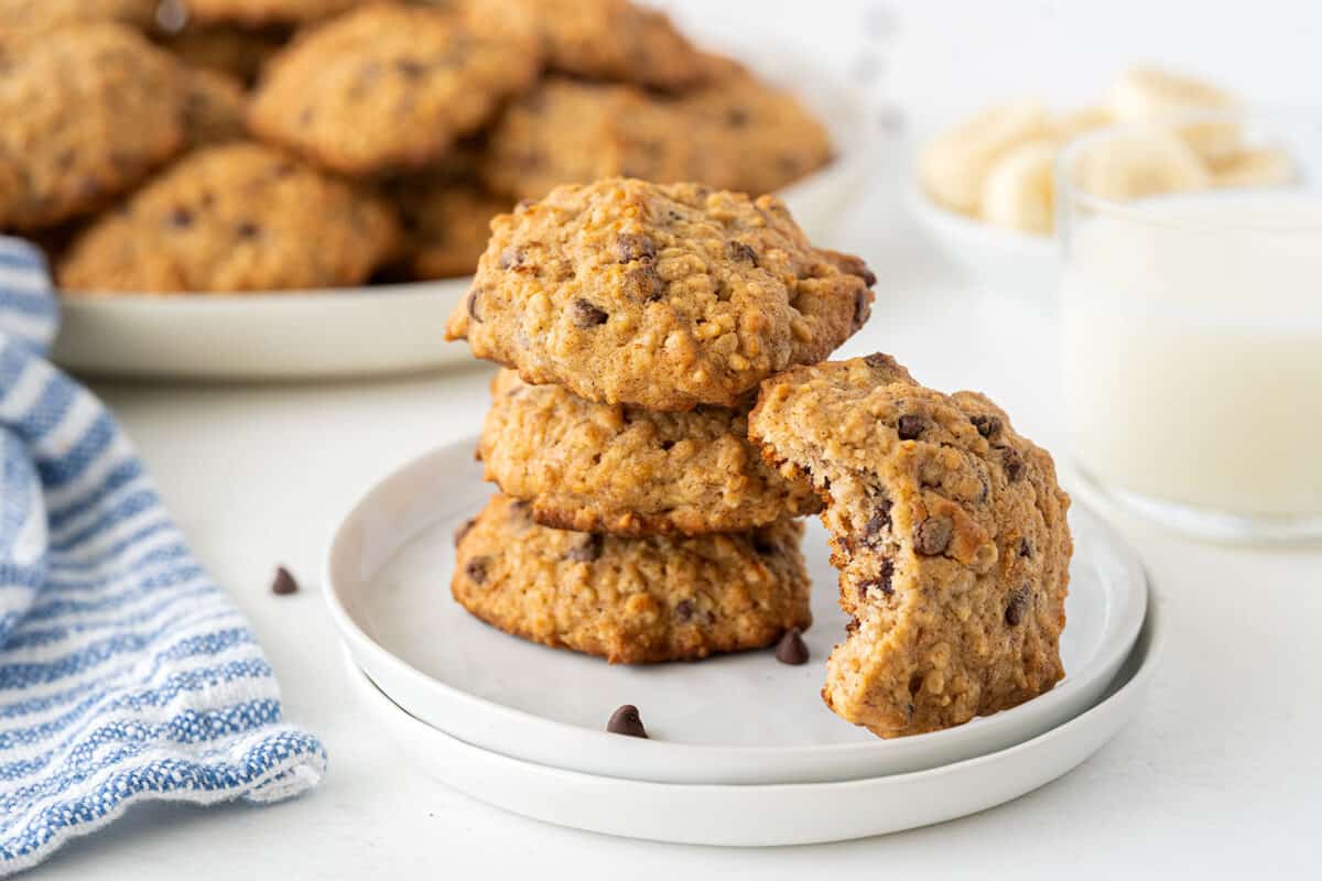 banana oatmeal cookies on a white plate