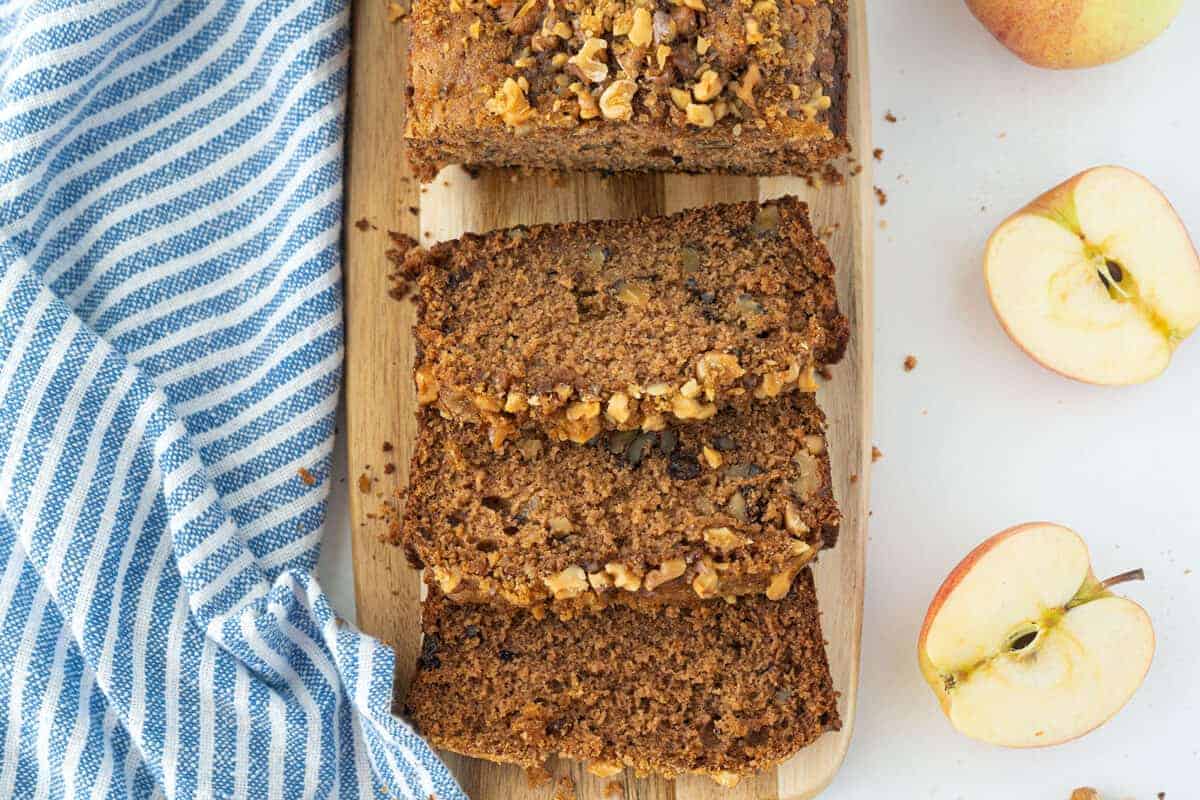 Apple sauce bread on a wooden board