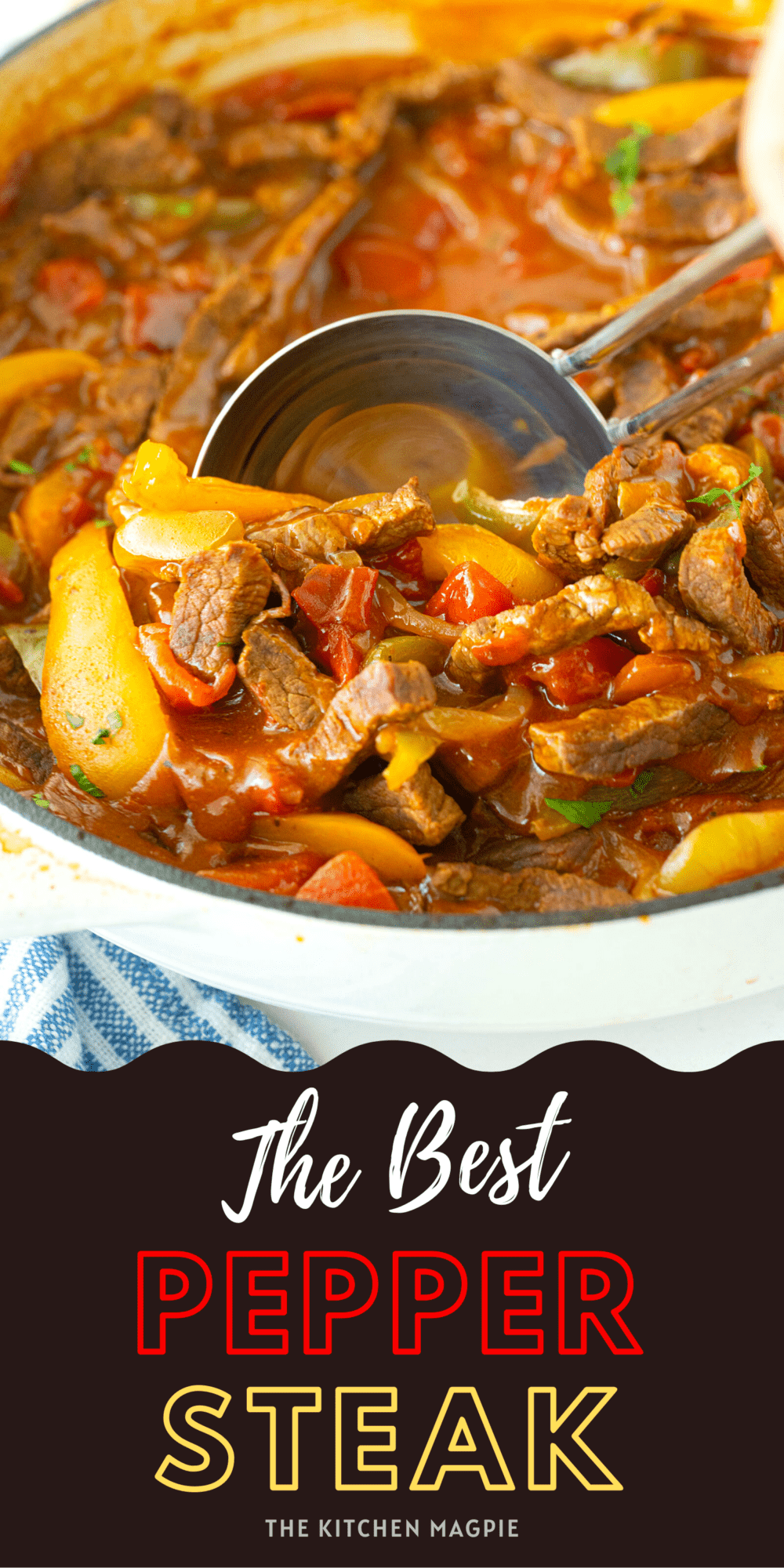 This pepper steak recipe is loaded with tender beef, green and yellow peppers in a delicious tomato gravy that is best served over rice or egg noodles.