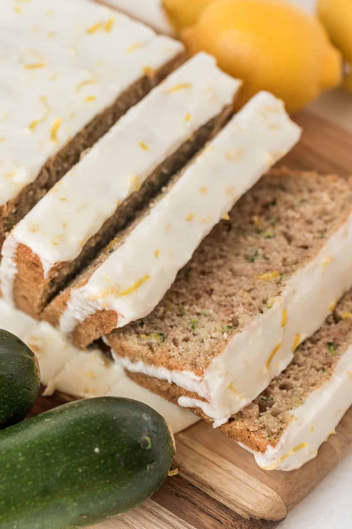 close up of lemon zucchini bread 