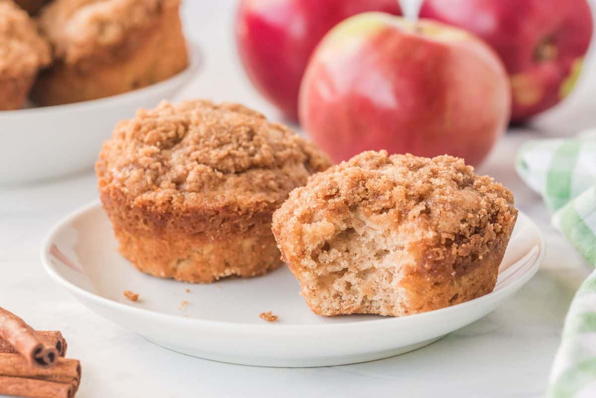 apple cinnamon muffins on a white plate