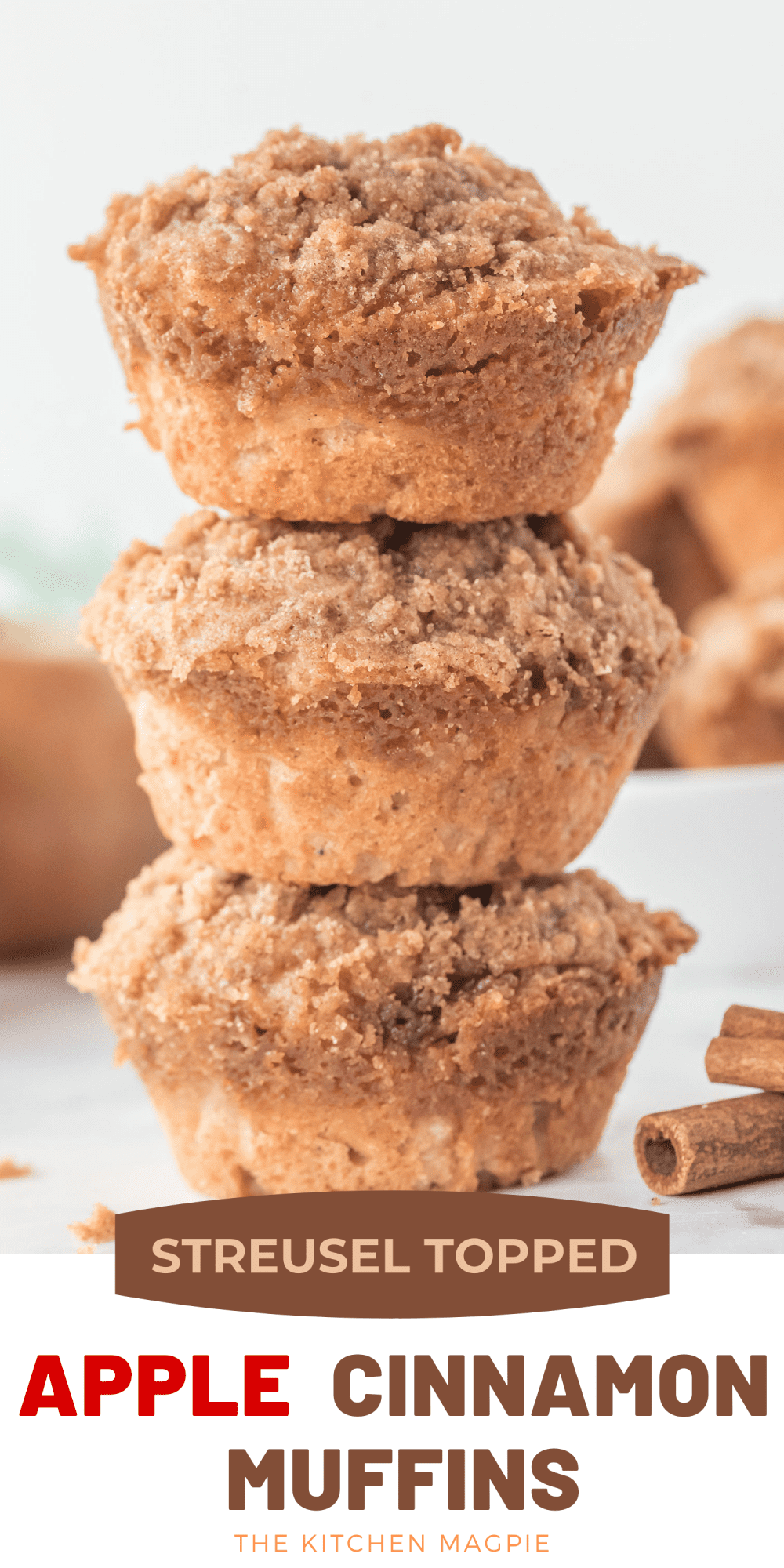 Sweet and spiced apple cinnamon muffins with a decadent streusel topping! The perfect way to use up apples.