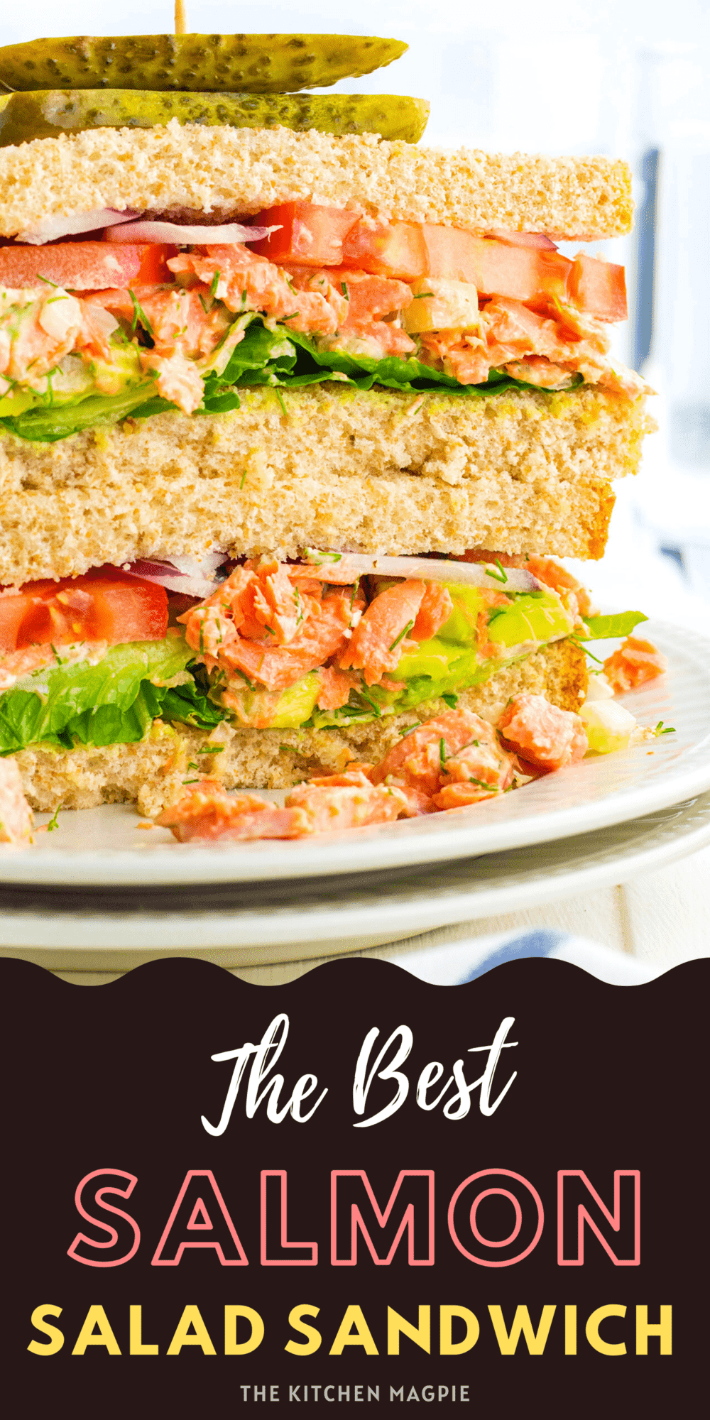 How to make a fantastic salmon salad sandwich with easy, delicious freshly poached salmon made into a salad, then sandwiched between soft bread, tomatoes and lettuce!