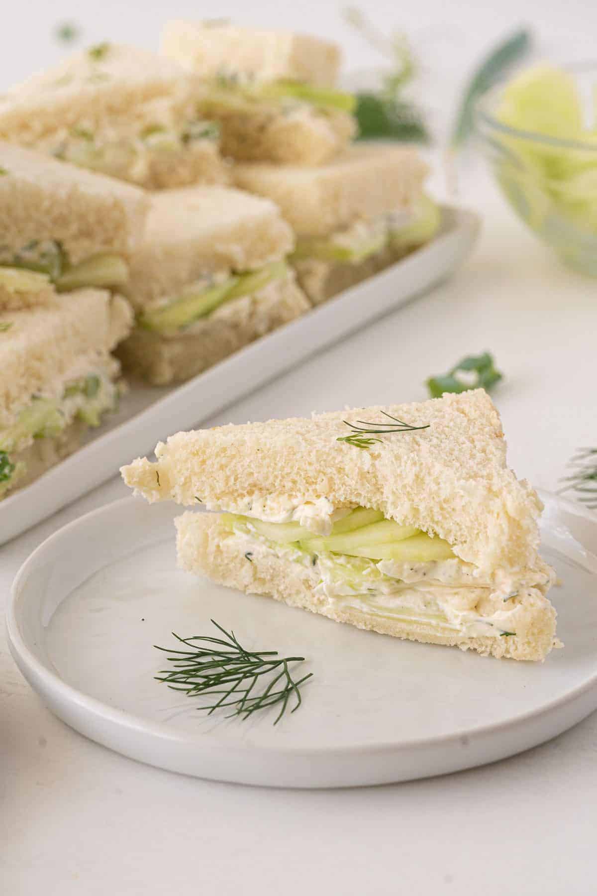 cucumber sandwich on white plate