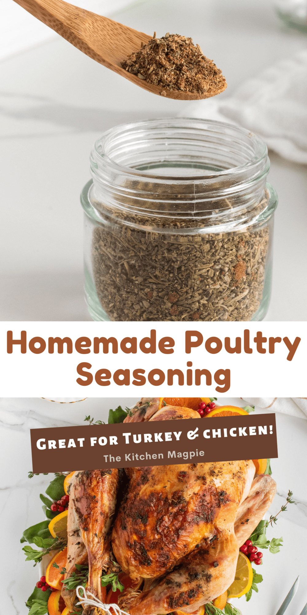 Make your own poultry seasoning at home that's perfect for roast turkey, chicken, homemade turkey stuffing and more! 