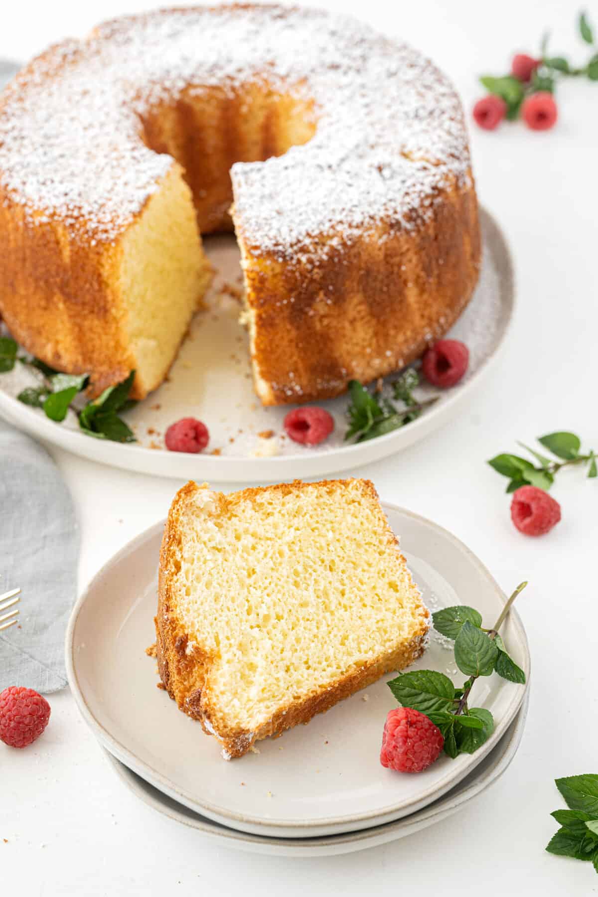 chiffon cake on a white plate