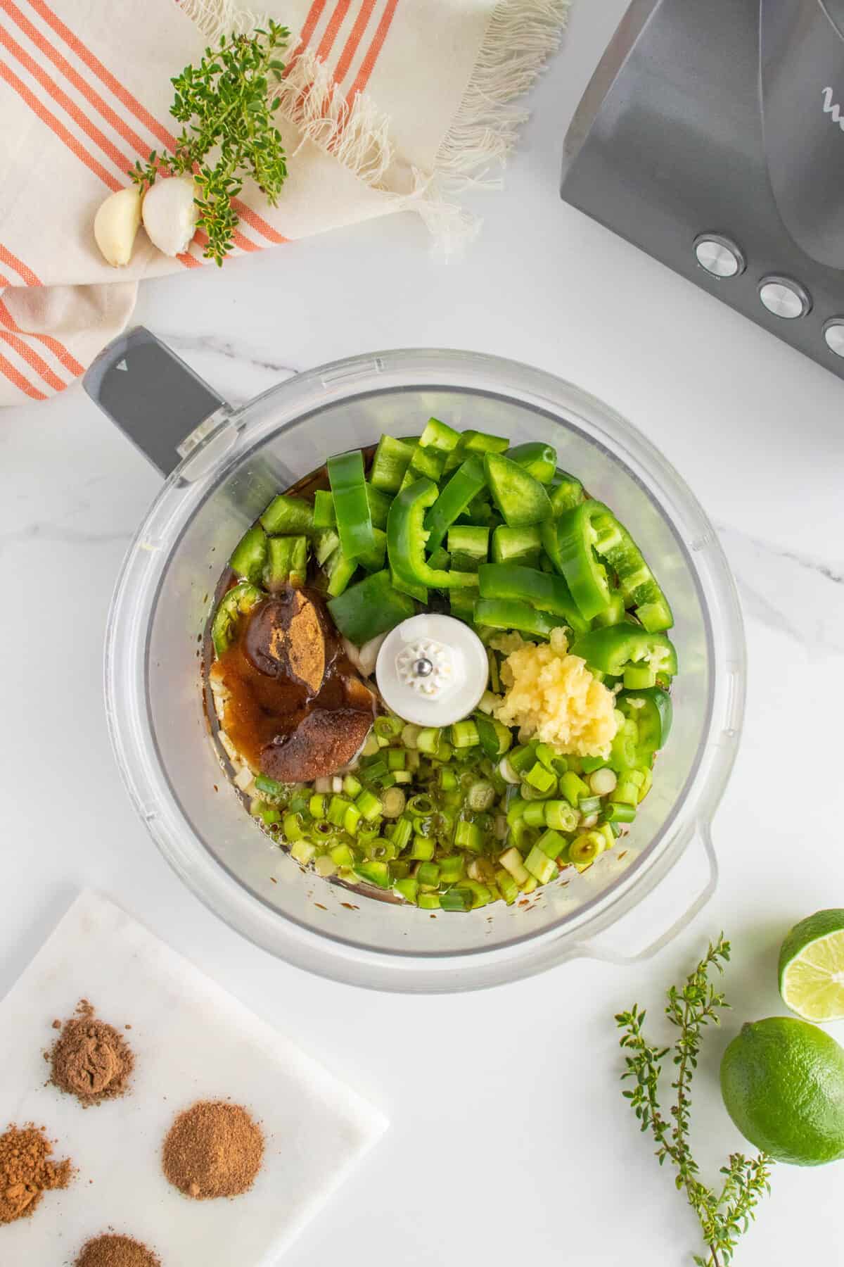 jerk chicken marinade ingredients in a food processor 