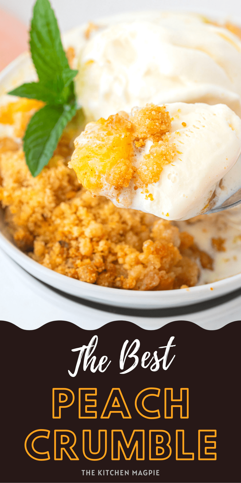 Peach crumble is peaches baked in a sweet sugar sauce, topped with a decadent buttery cookie-like topping. Close to a crisp, but there is no oatmeal, making the topping soft and buttery!
