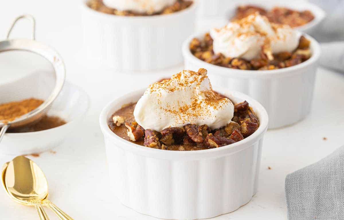 Creamy baked pumpkin custard dessert.