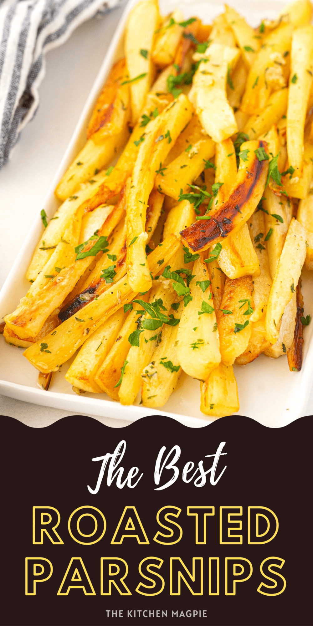 Delicious roasted parsnips with a decadent herb and garlic butter sauce!