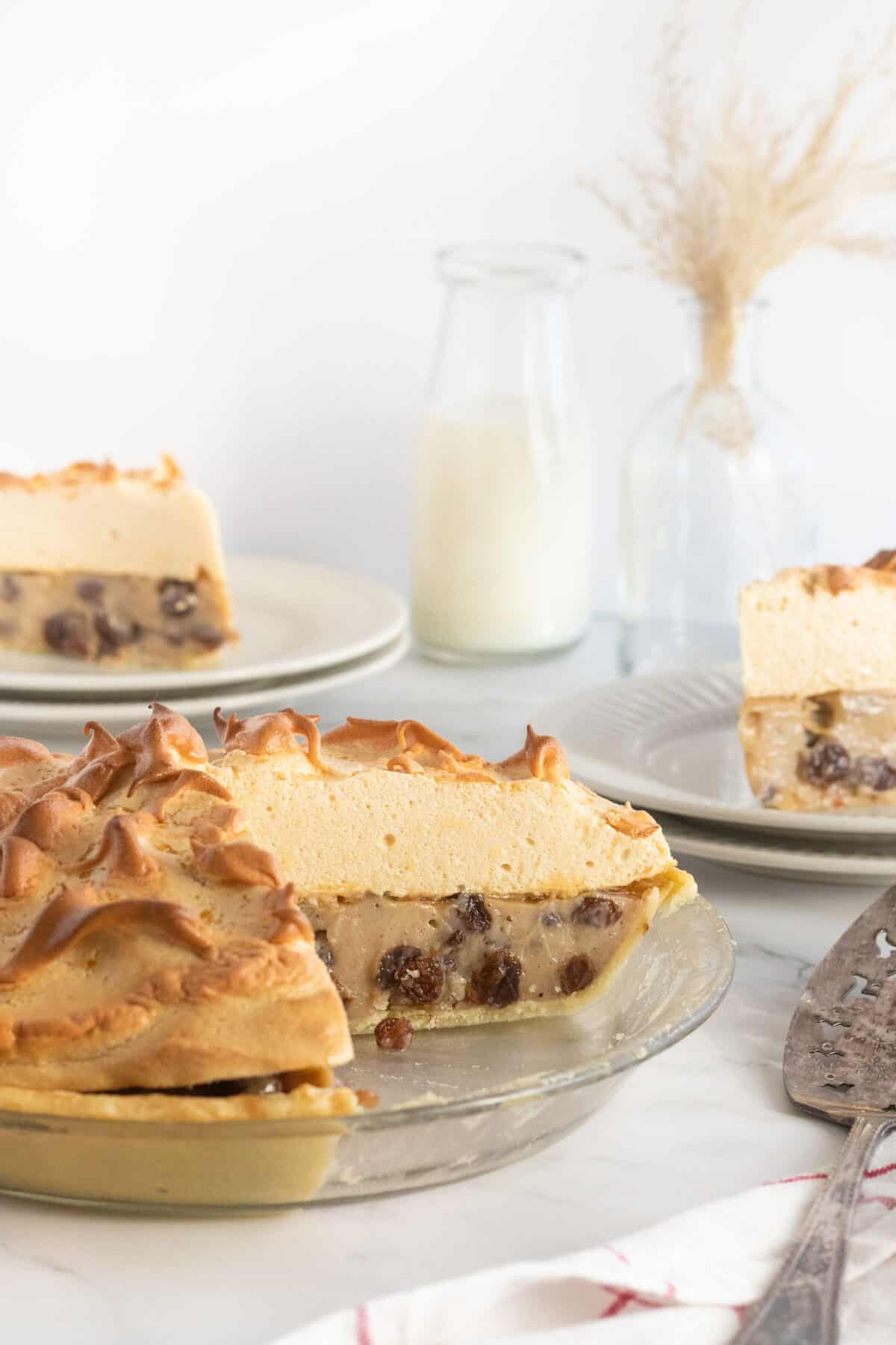 sour cream raisin pie in a pie plate