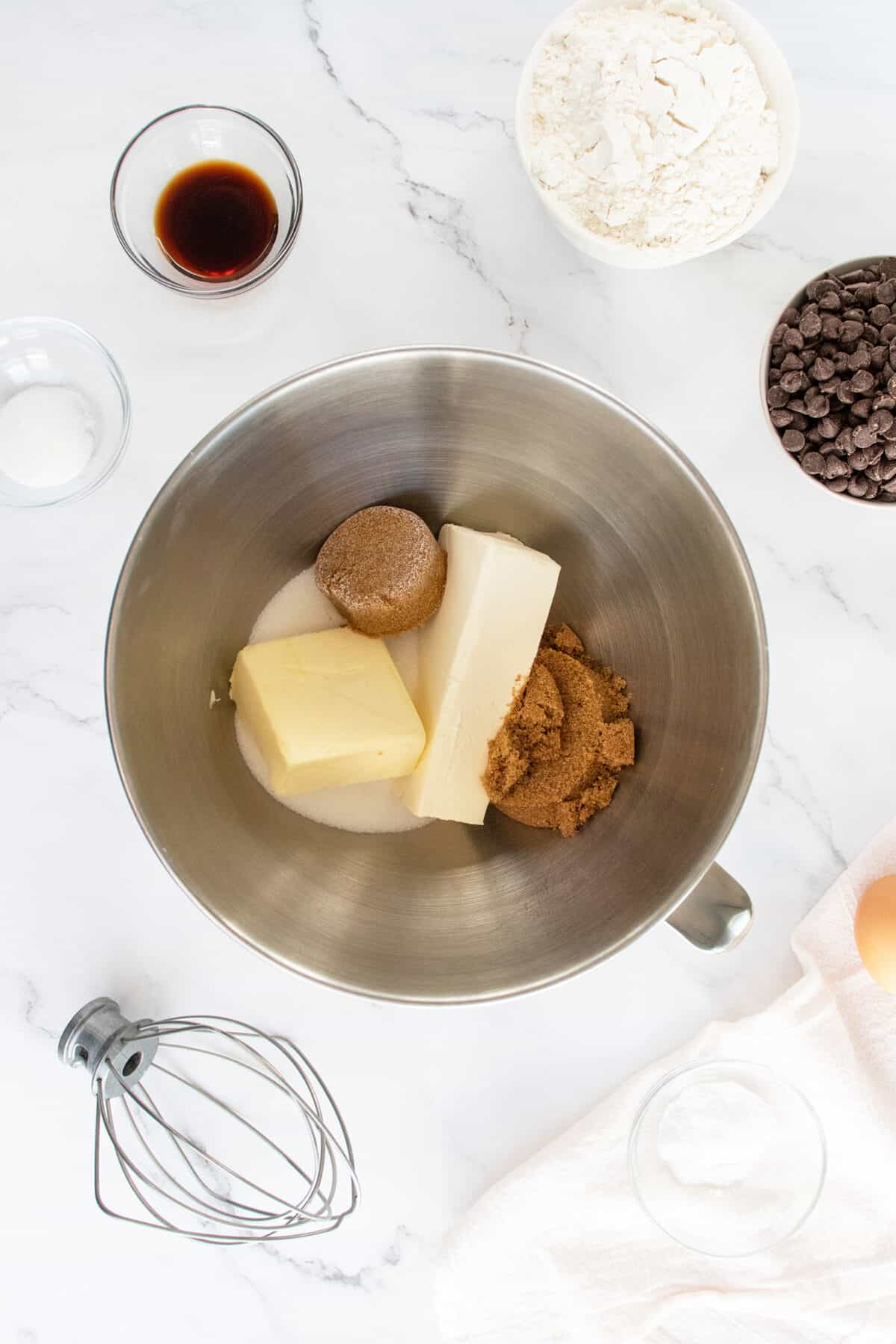 Cream Cheese Chocolate chip cookies ingredients in a bowl