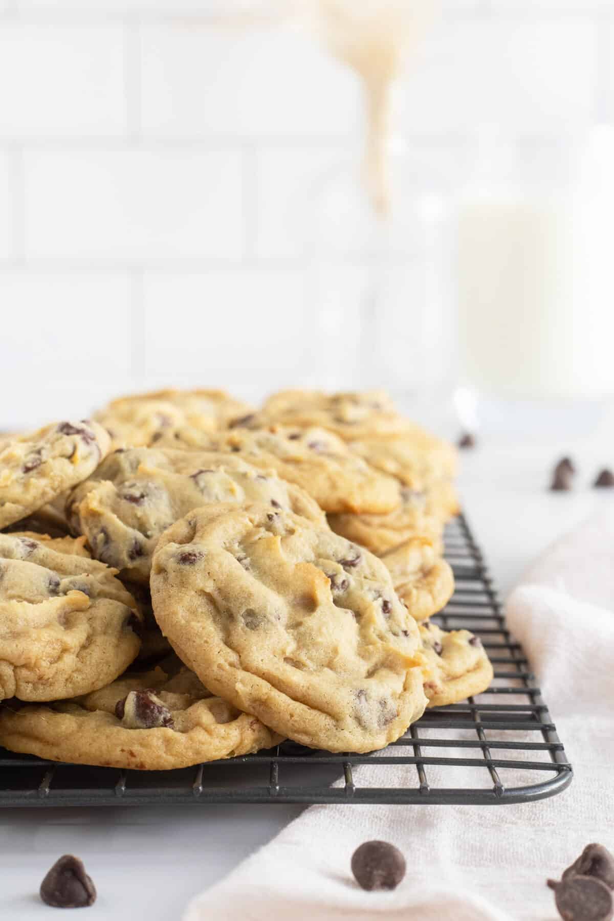 Cream Cheese Chocolate chip cookies on cooling rack