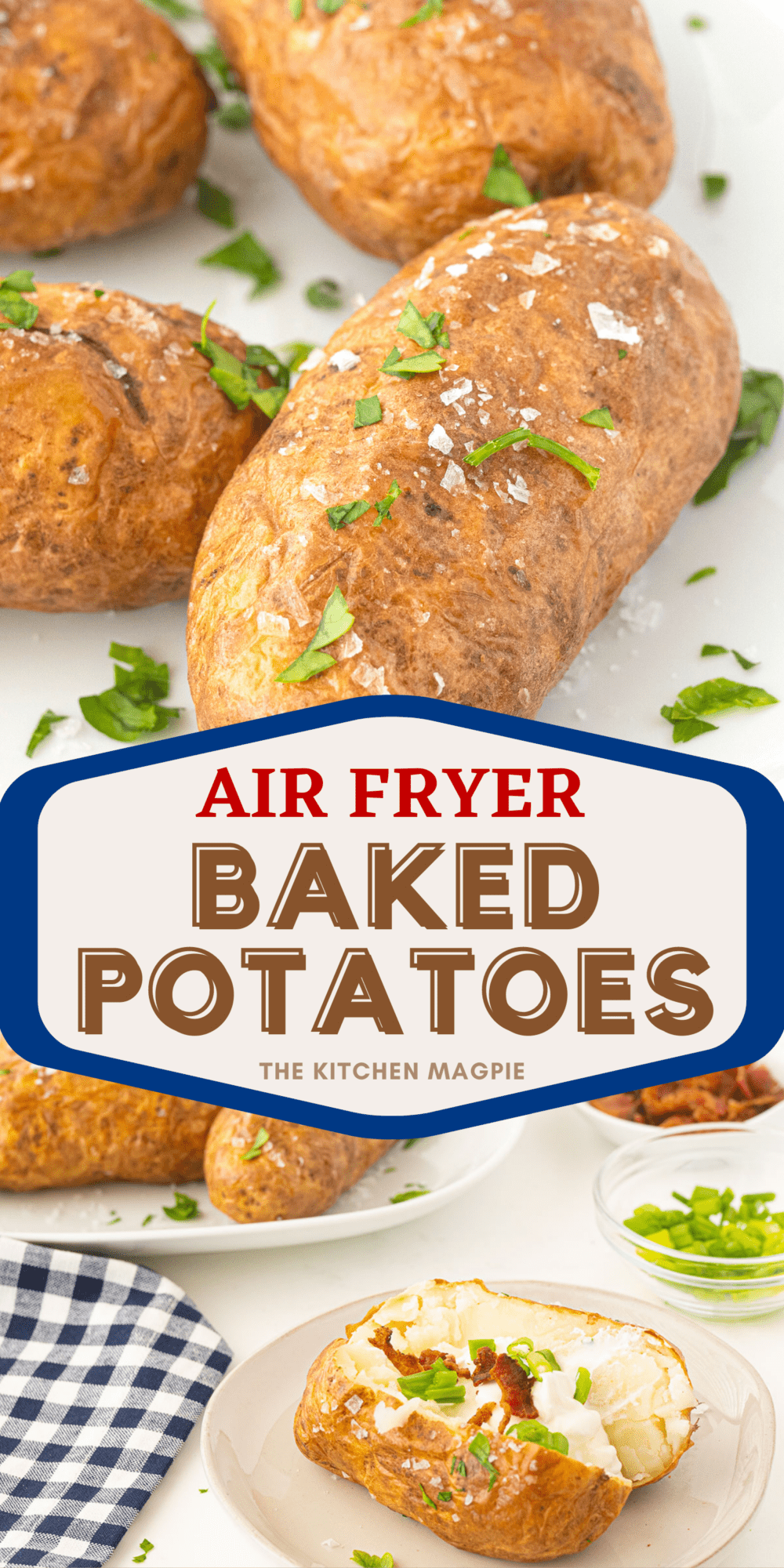 How to make crispy on the outside, tender on the inside air fryer baked potatoes! No need to heat up your entire oven anymore! 