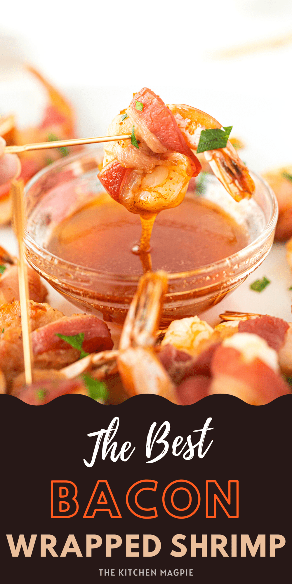 Seasoned shrimp are wrapped in bacon and cooked to perfection, then dipped into a hot, buttery Buffalo sauce for serving.
