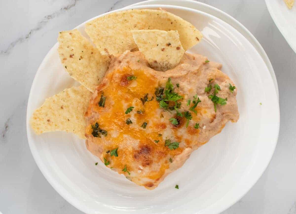 plate of bean dup with tortilla chips 