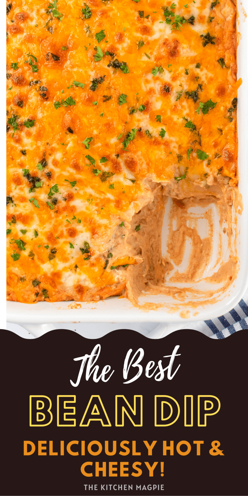 Hot, cheesy, and utterly delicious bean dip is the perfect party appetizer that is fast and easy to make! Always a crowd-pleaser that can be customized to your own liking.