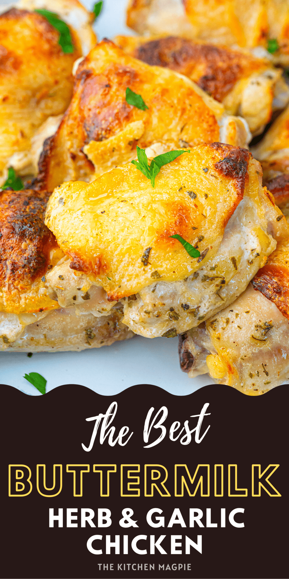 This oven baked buttermilk chicken is tender, juicy and bakes up perfectly for dinner thanks to a garlic and herb seasoned buttermilk marinade. 