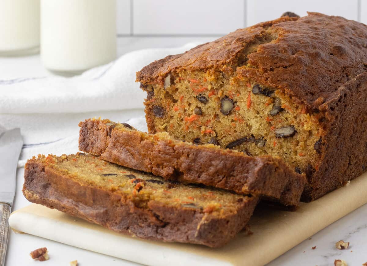 carrot bread on a cutting board