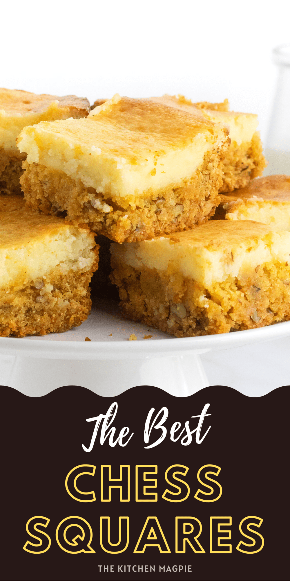 Classic Southern chess squares - a pecan filled yellow cake bottom that has a delicious cream cheese topping and slices into perfect squares!