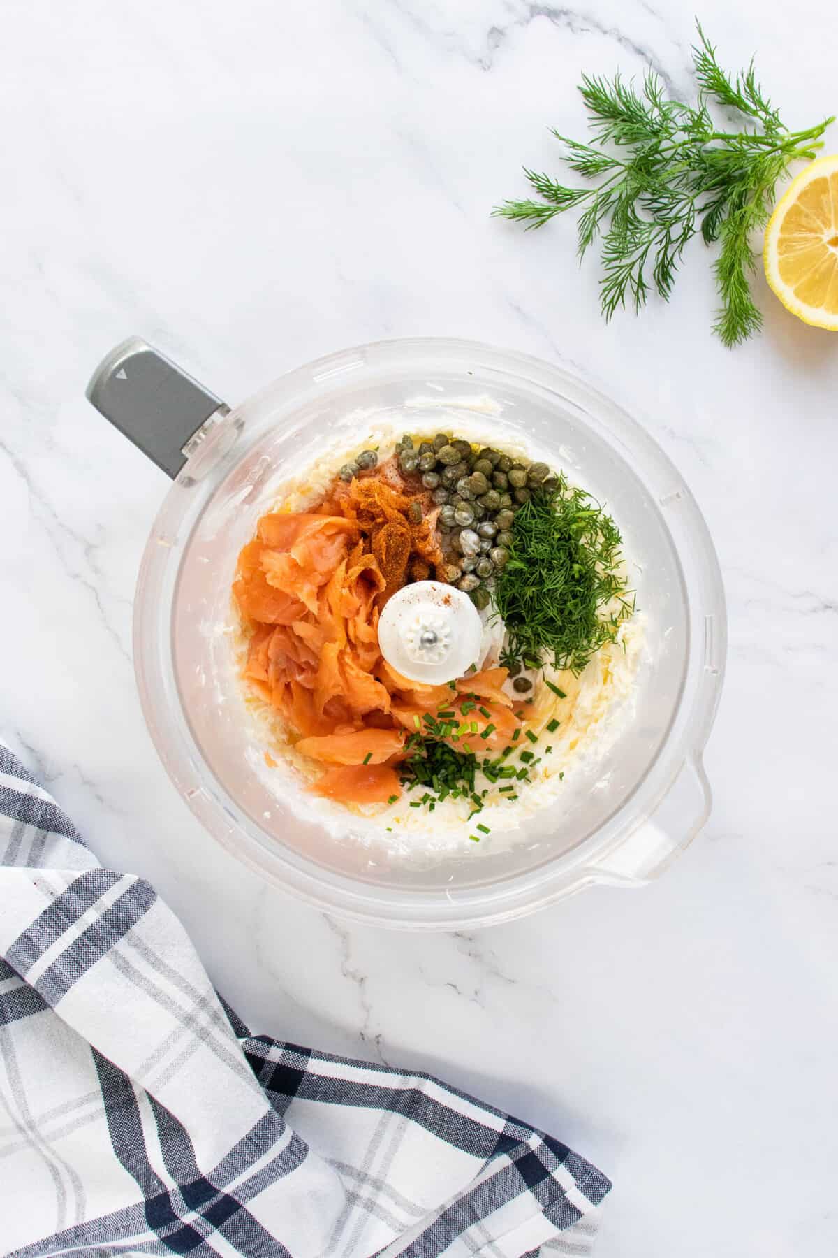 processing smoked salmon dip in a food processor 