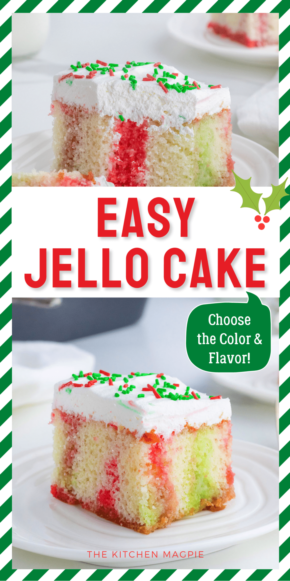 How to make Jello poke cake! This colorful cake uses cake mix and two different types of Jello mix for a delicious and beautiful cake!