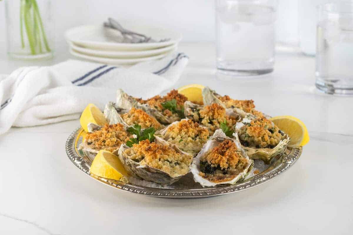 oysters Rockefeller on a silver platter