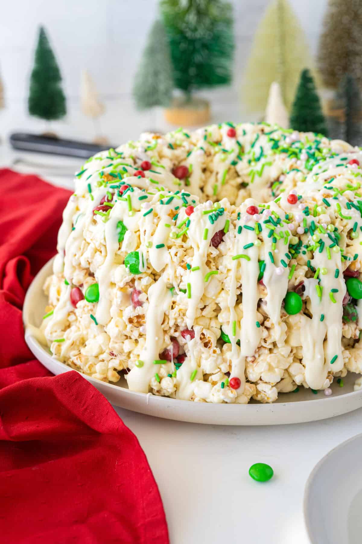 popcorn cake sitting on a plate