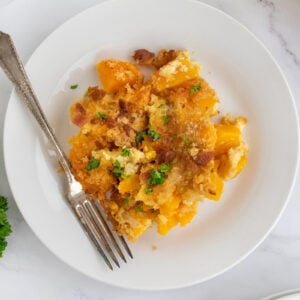 Squash Casserole on Plate with fork