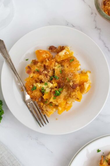 Squash Casserole on Plate with fork
