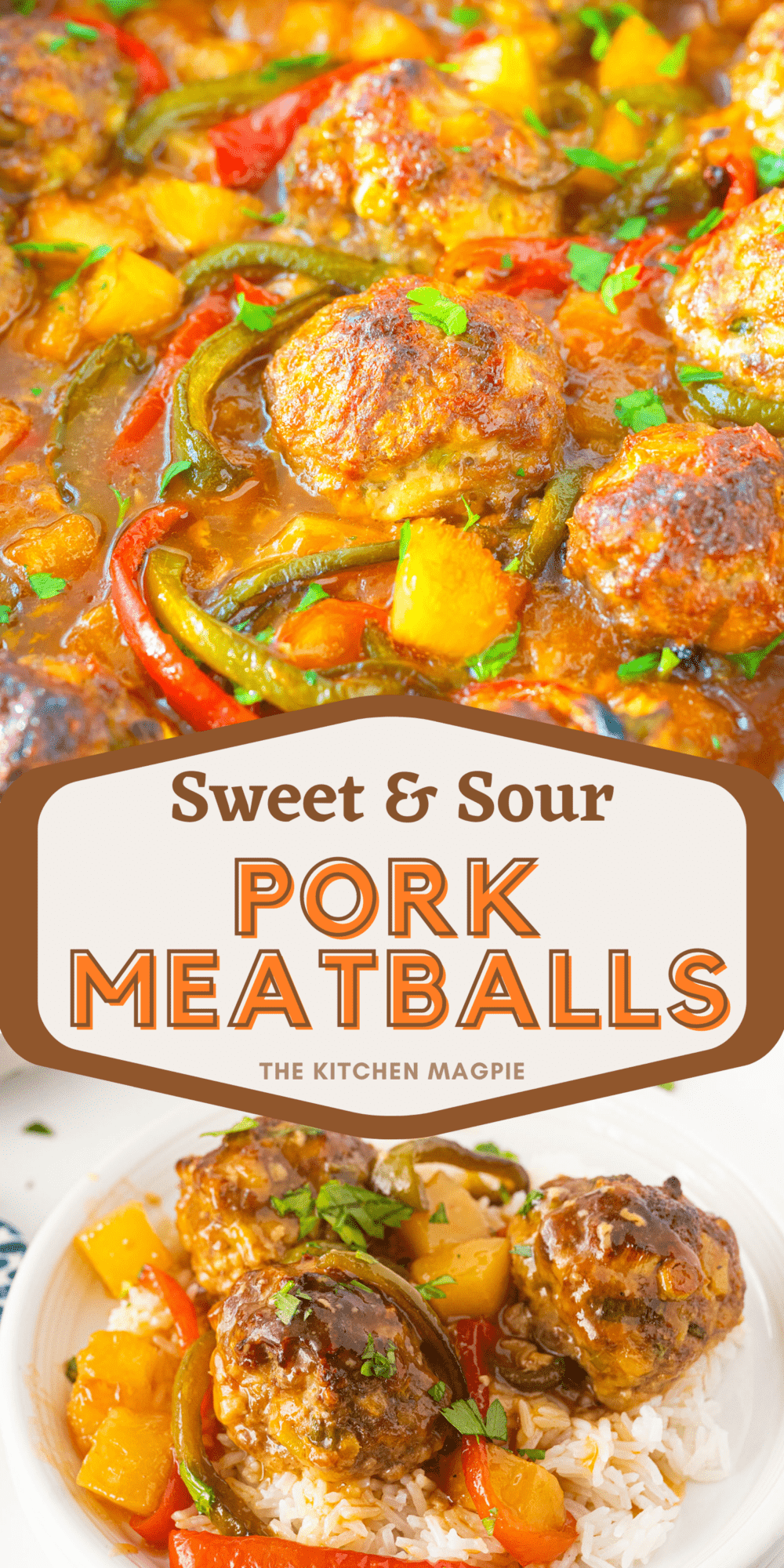These juicy pork meatballs are loaded up with minced green onions and water chestnuts, spiced with ginger and soy and then cooked up in a pineapple sweet and sour sauce!
