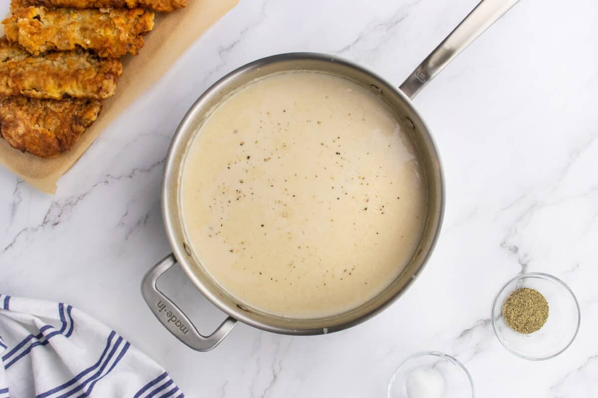 Chicken Fried Steak gravy in a pan