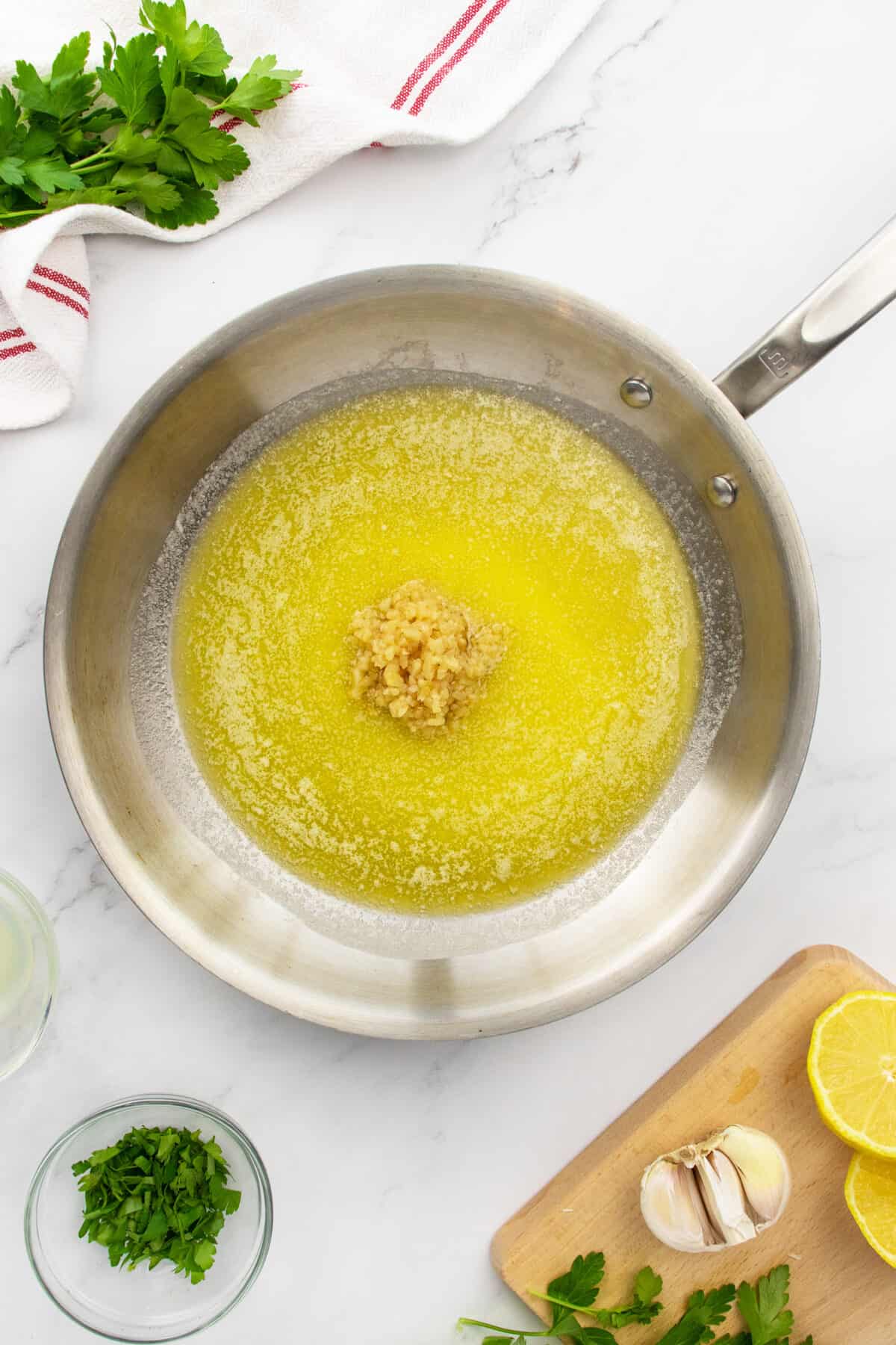 Butter in pan with garlic