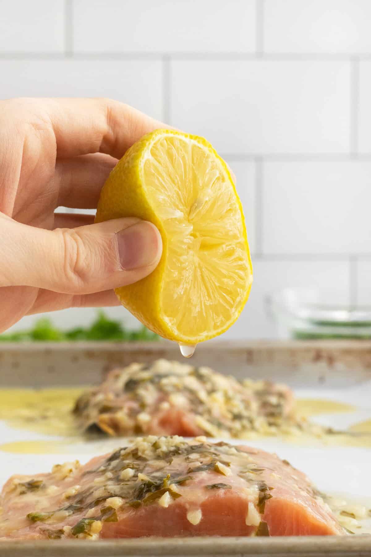 Garlic Butter Salmon with lemon dripping
