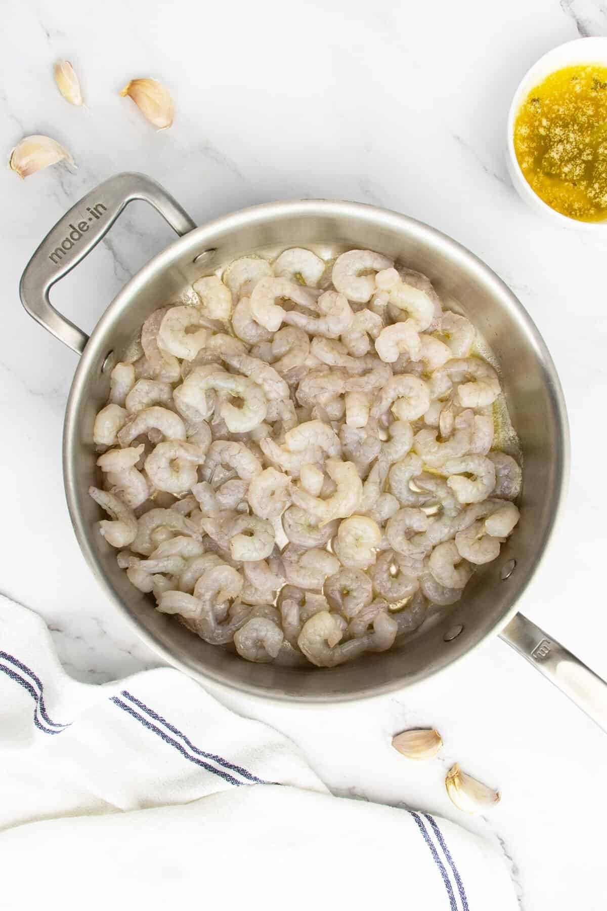 Garlic Butter Shrimp in pan uncooked