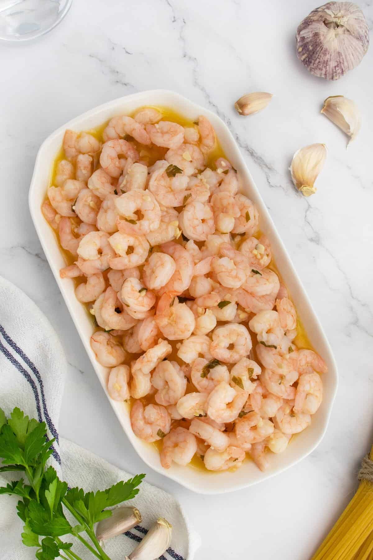 Garlic Butter Shrimp on a white plate