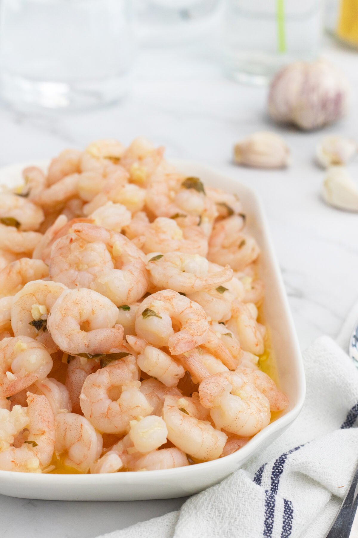 Garlic Butter Shrimp  on white platter