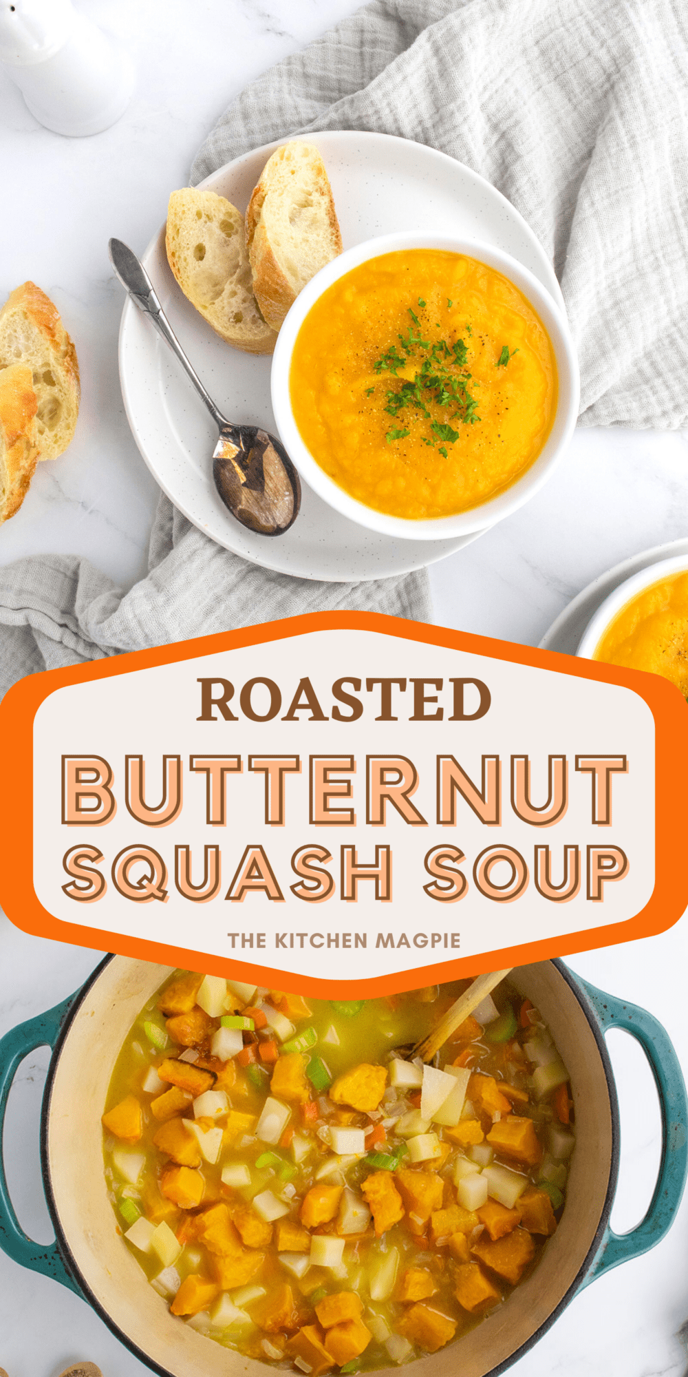 Roasted butternut squash adds a delicious sweet, caramel-like depth of flavor to this simple butternut squash soup! 