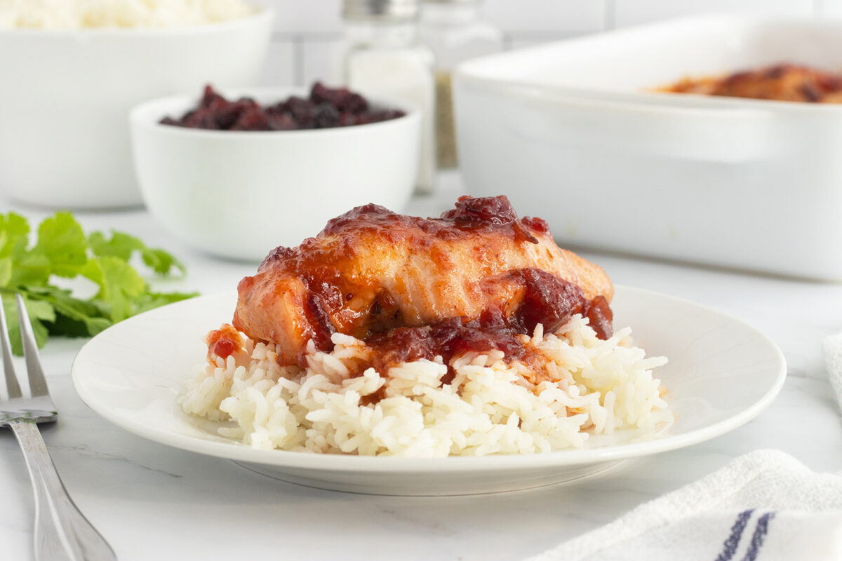 Cranberry chicken on white rice