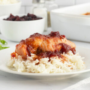 Cranberry chicken on white rice
