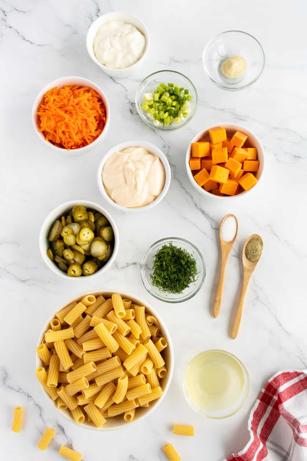 Dill Pickle Pasta Salad ingredients