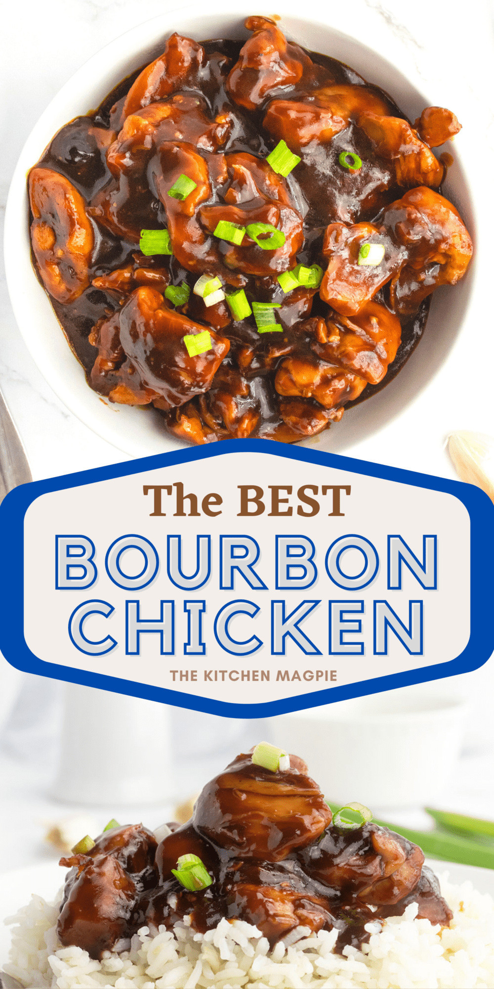 Bourbon chicken is chicken thighs cooked in a delicious brown sugar soy sauce, with of course, bourbon for an extra kick!