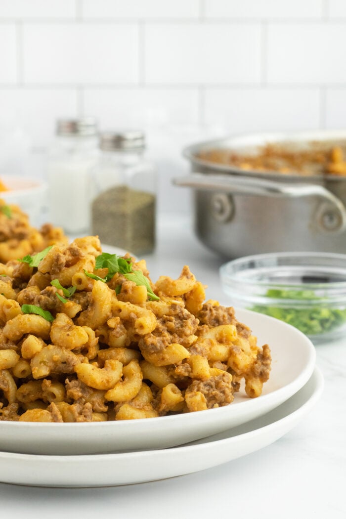 hamburger helper on white plate